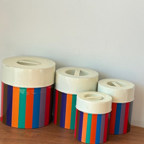 San Remo Colorful Striped Canister Set Mid Century Kitchen Bathroom Storage Tins - Picture 9 of 16